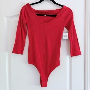NEW w/Tags Free People Red Ribbed Bodysuit Size Small